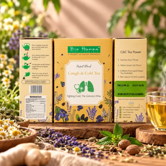 Organic cough and cold herbal relief tea blend with ginger and tulsi